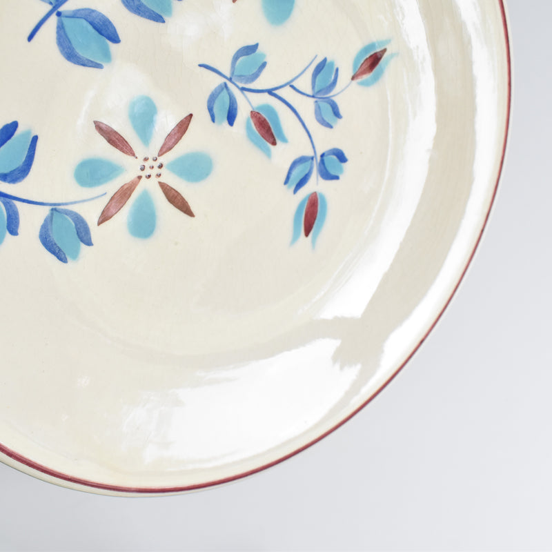 Vintage Dessert Plate Fleurs bleues et rouges B (Cream)