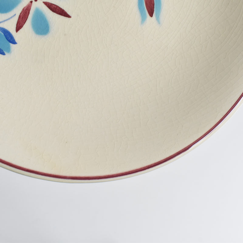 Vintage Dessert Plate Fleurs bleues et rouges B (Cream)