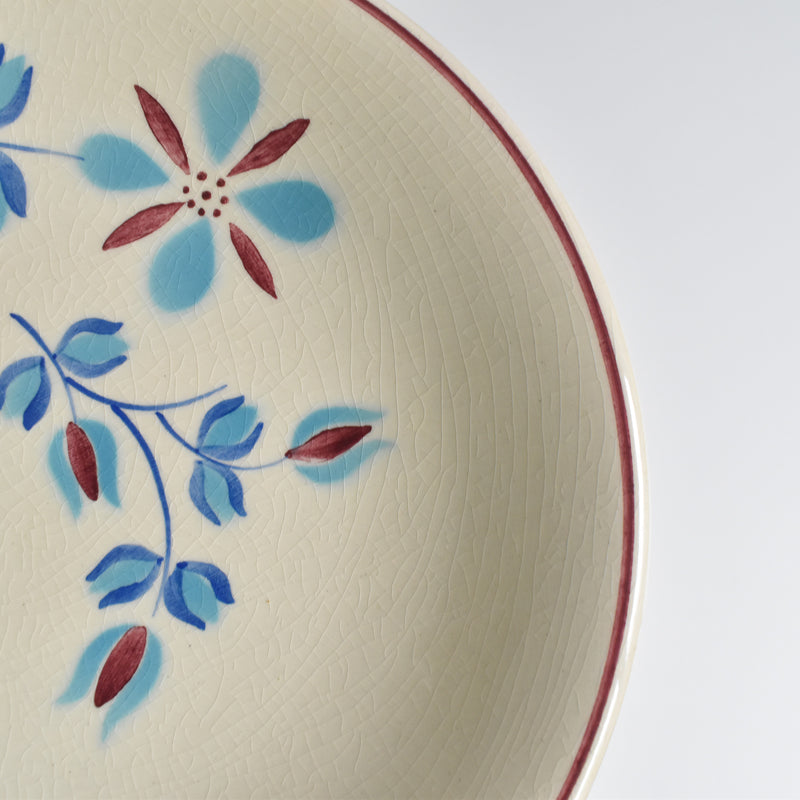 Vintage Dessert Plate Fleurs bleues et rouges B (Cream)