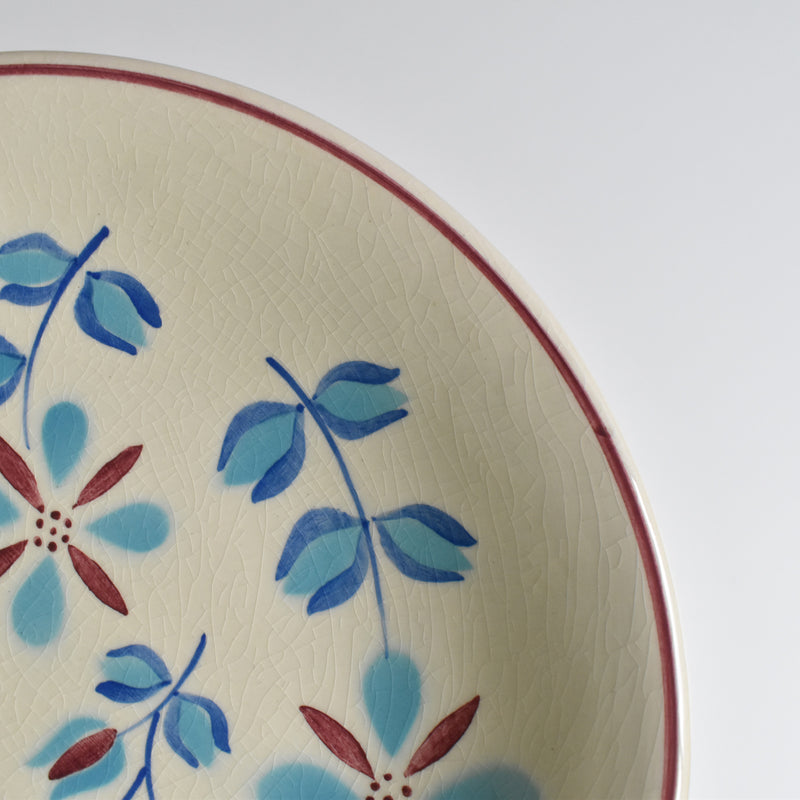 Vintage Dessert Plate Fleurs bleues et rouges B (Cream)