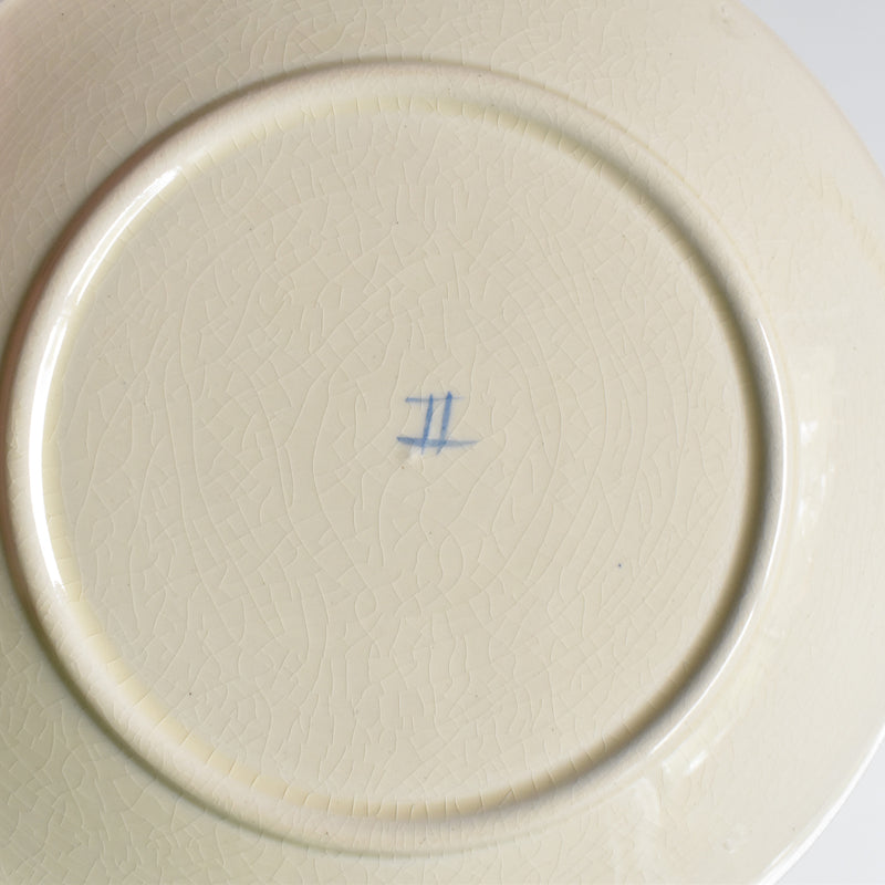 Vintage Dessert Plate Fleurs bleues et rouges B (Cream)