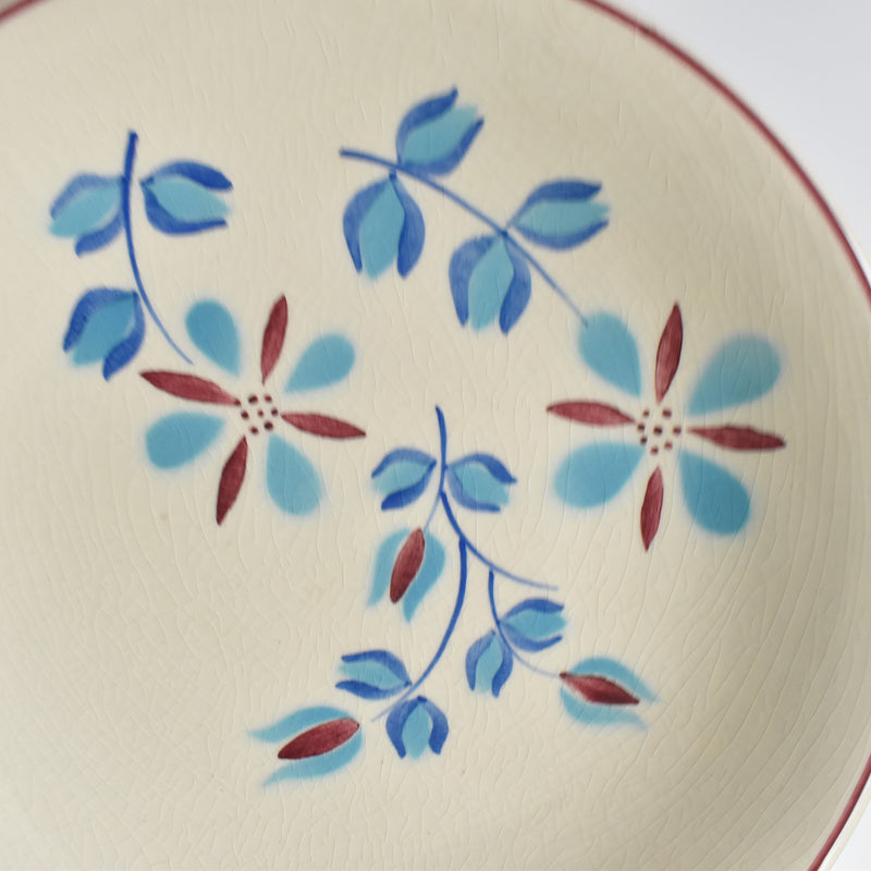 Vintage Dessert Plate Fleurs bleues et rouges B (Cream)