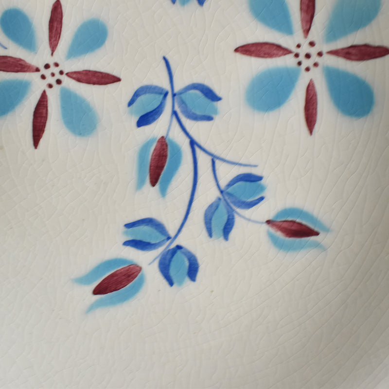 Vintage Dessert Plate Fleurs bleues et rouges B (Cream)