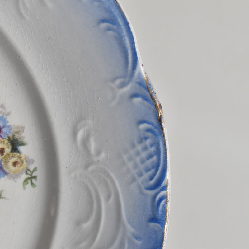 Antique Dessert Plate with Flowers & Relief A