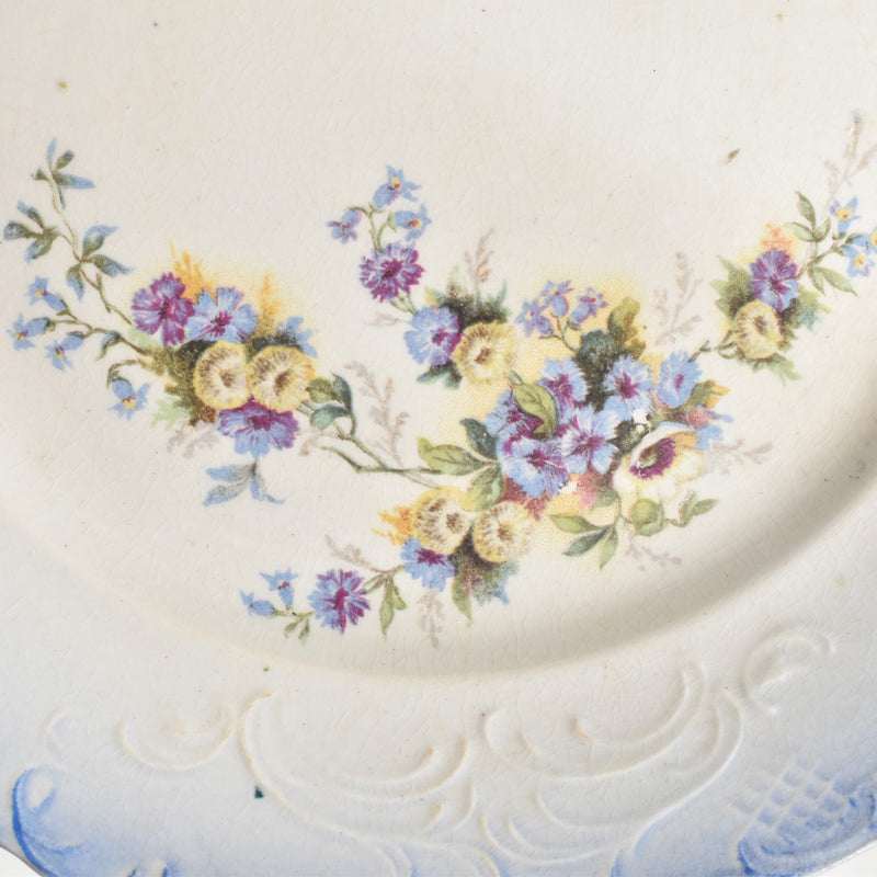 Antique Dessert Plate, Flower & Relief, B