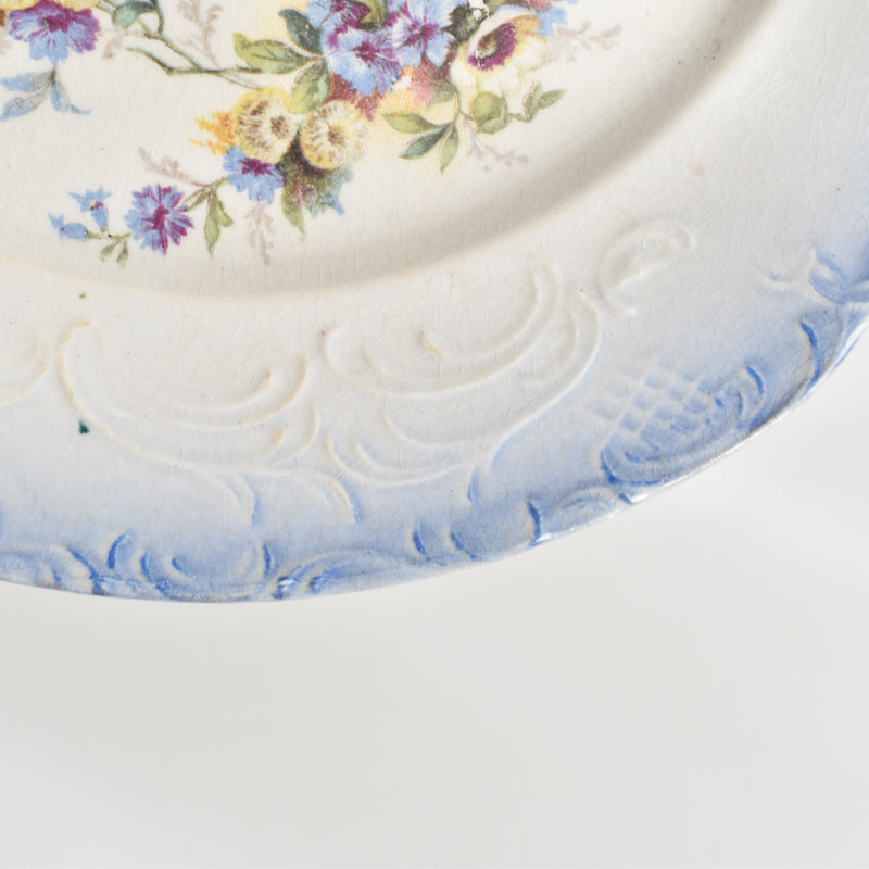 Antique Dessert Plate, Flower & Relief, B