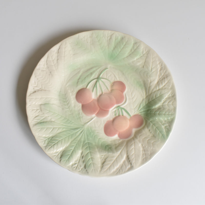Vintage Dessert Plate, Sarreguemines Barbotine, Cherries