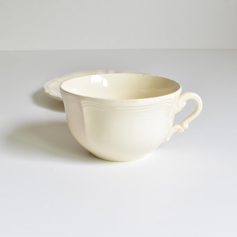 Vintage Digoin & Sarreguemines Chocolate Cup Ivoire Scalloped Rim