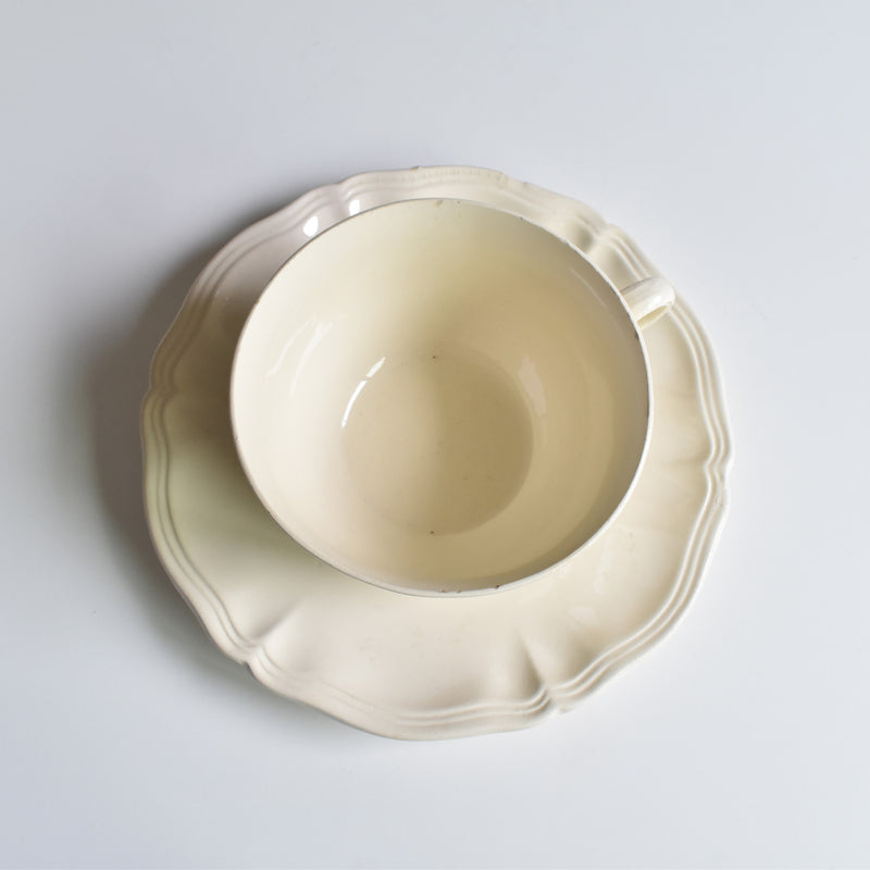 Vintage Digoin & Sarreguemines Chocolate Cup & Saucer, Ivoire, Floral Rim