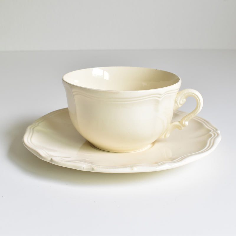 Vintage Digoin & Sarreguemines Chocolate Cup & Saucer, Ivoire, Floral Rim