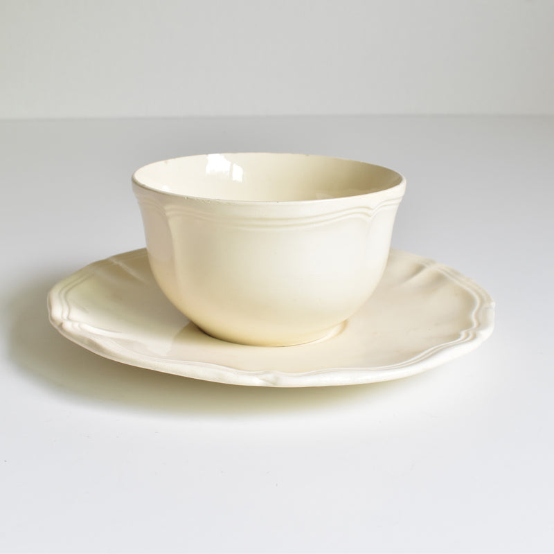 Vintage Digoin & Sarreguemines Chocolate Cup & Saucer, Ivoire, Floral Rim