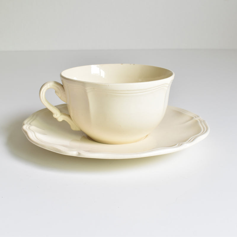 Vintage Digoin & Sarreguemines Chocolate Cup & Saucer, Ivoire, Floral Rim