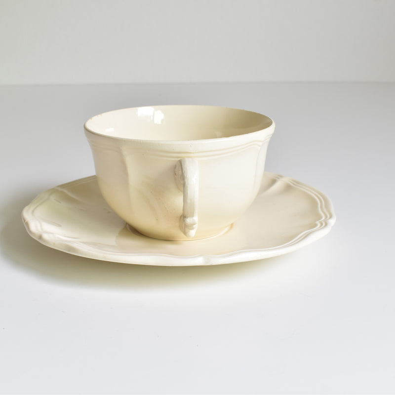 Vintage Digoin & Sarreguemines Chocolate Cup & Saucer, Ivoire, Floral Rim