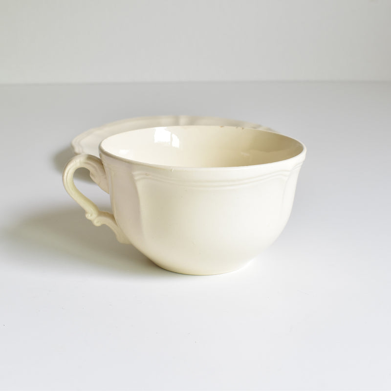 Vintage Digoin & Sarreguemines Chocolate Cup & Saucer, Ivoire, Floral Rim