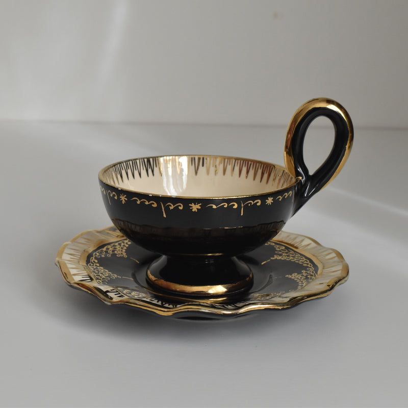 Vintage Coffee Cup & Saucer A. DRASANVAL Black