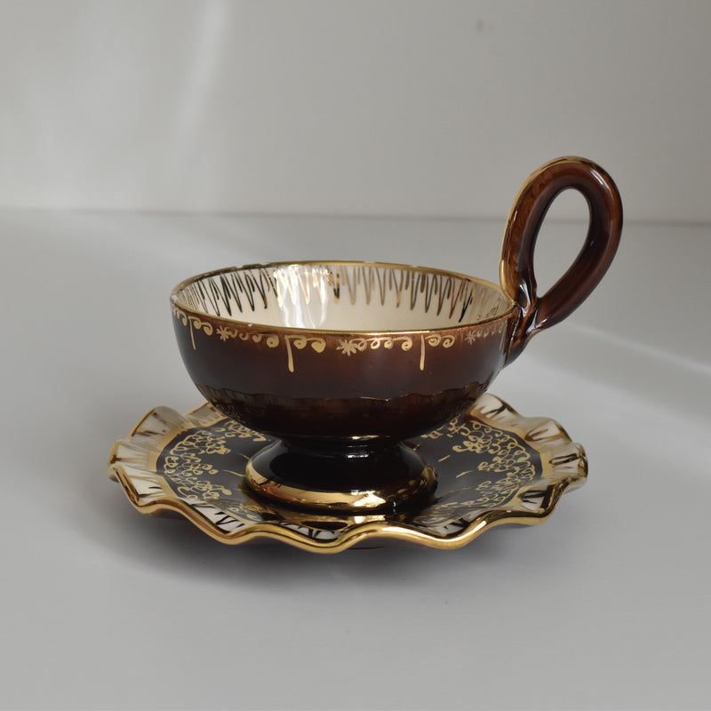 ヴィンテージコーヒーカップ＆ソーサー ア.ドラサンヴァル ブラウン