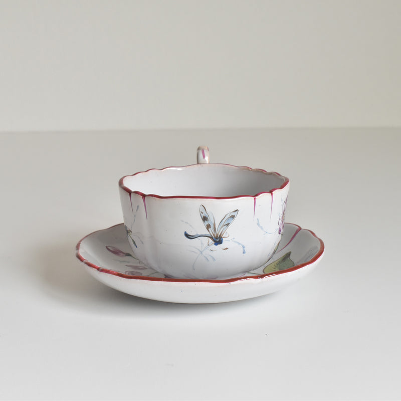 Antique Cup & Saucer St. Clement Emile Gallé Libellule (Dragonfly) D