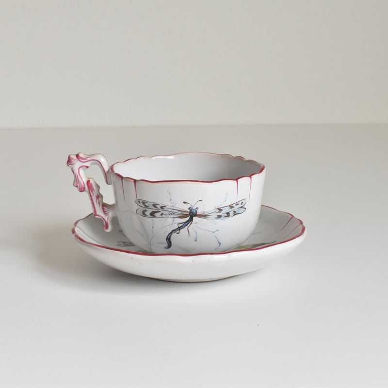 Antique cup & saucer St. Clément Emile Gallé Libellule E