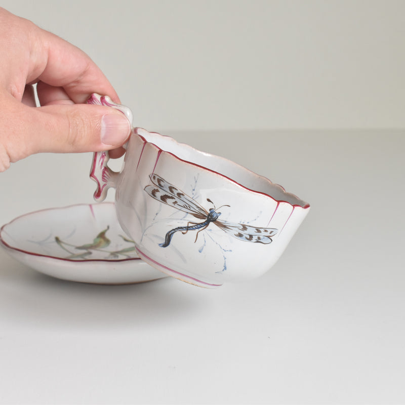 Antique cup & saucer St. Clément Emile Gallé Libellule E
