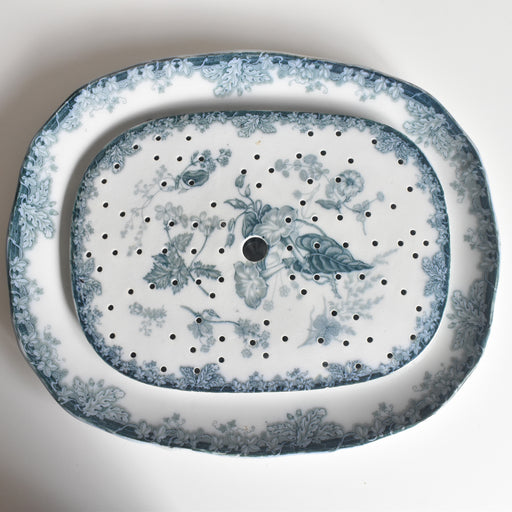 アンティーク 長方形大皿と水切りプレート イギリス窯 N92 39.5cm