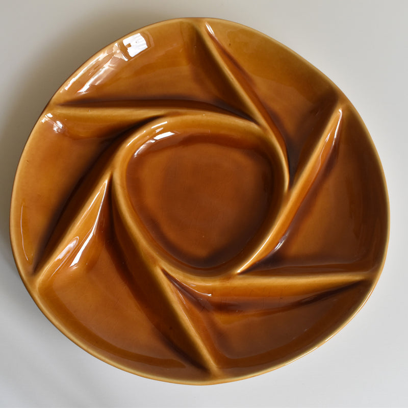 Vintage fondue plate, Longchamp, brown, E