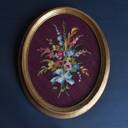 ヴィンテージオーヴァル フレーム クロスステッチ付き （ブーケ）