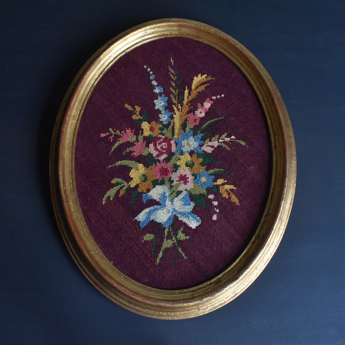 ヴィンテージオーヴァル フレーム クロスステッチ付き （ブーケ）