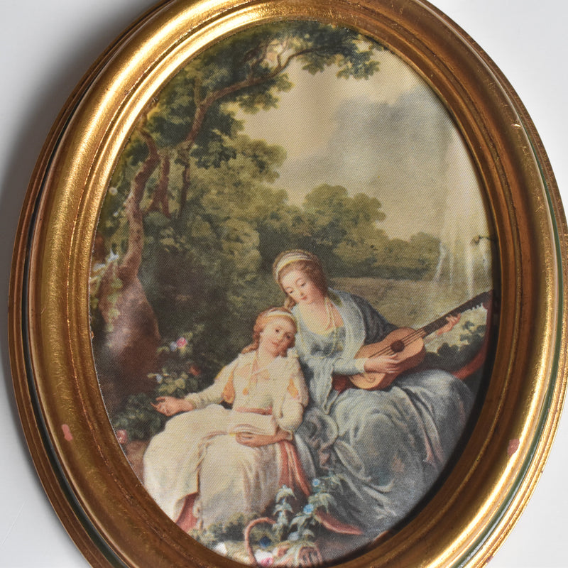 Vintage Oval Frame with Silk Painting A