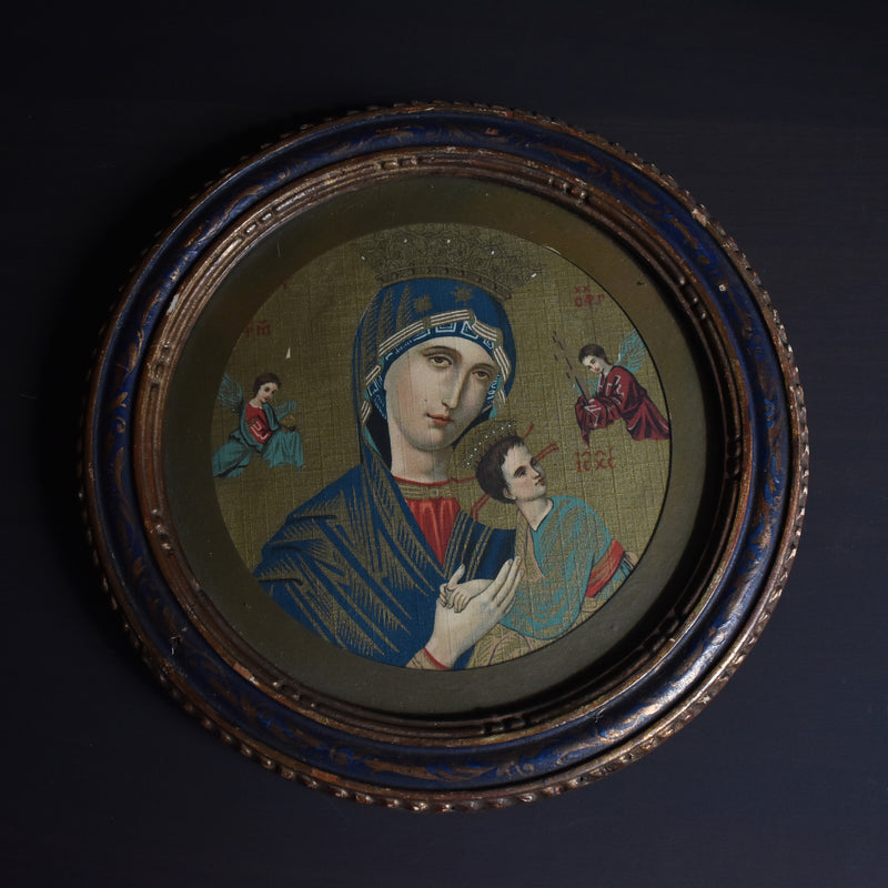 Vintage Round Frame, Virgin Mary