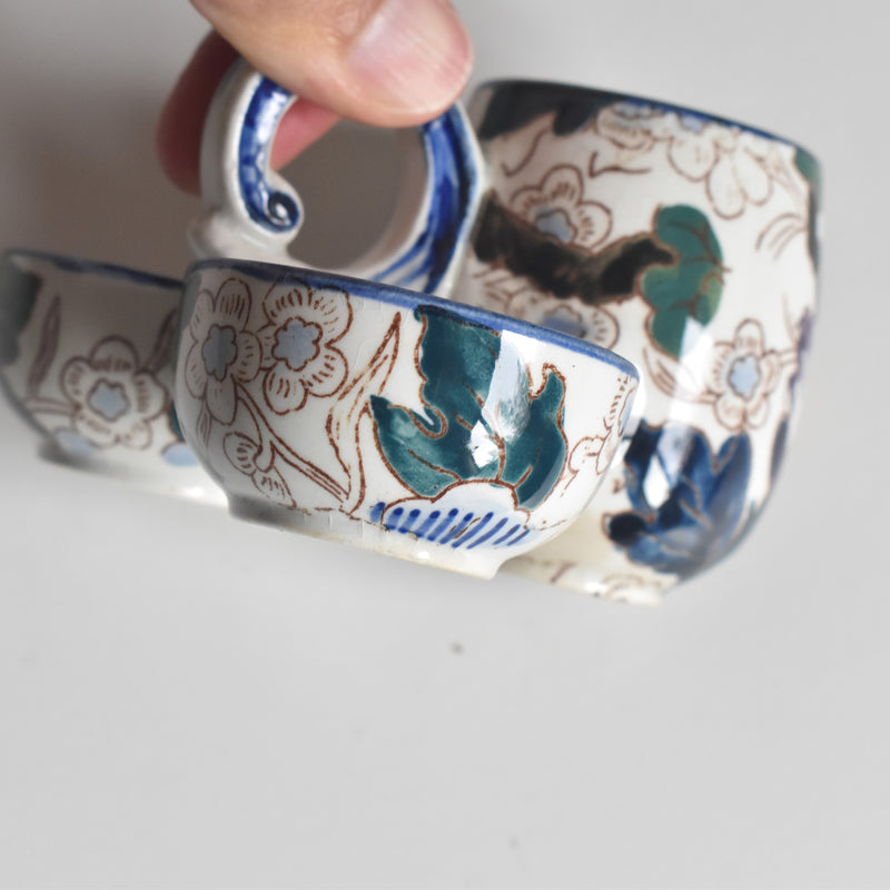 Antique Mustard Pot and Salt Cellar, Gien Mauves
