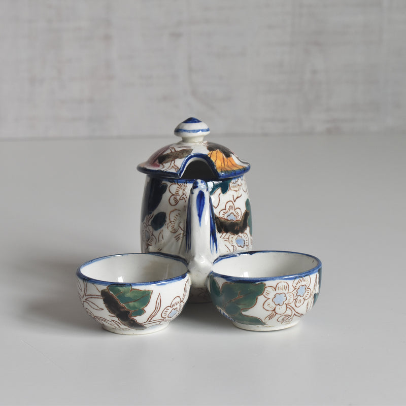 Antique Mustard Pot and Salt Cellar, Gien Mauves