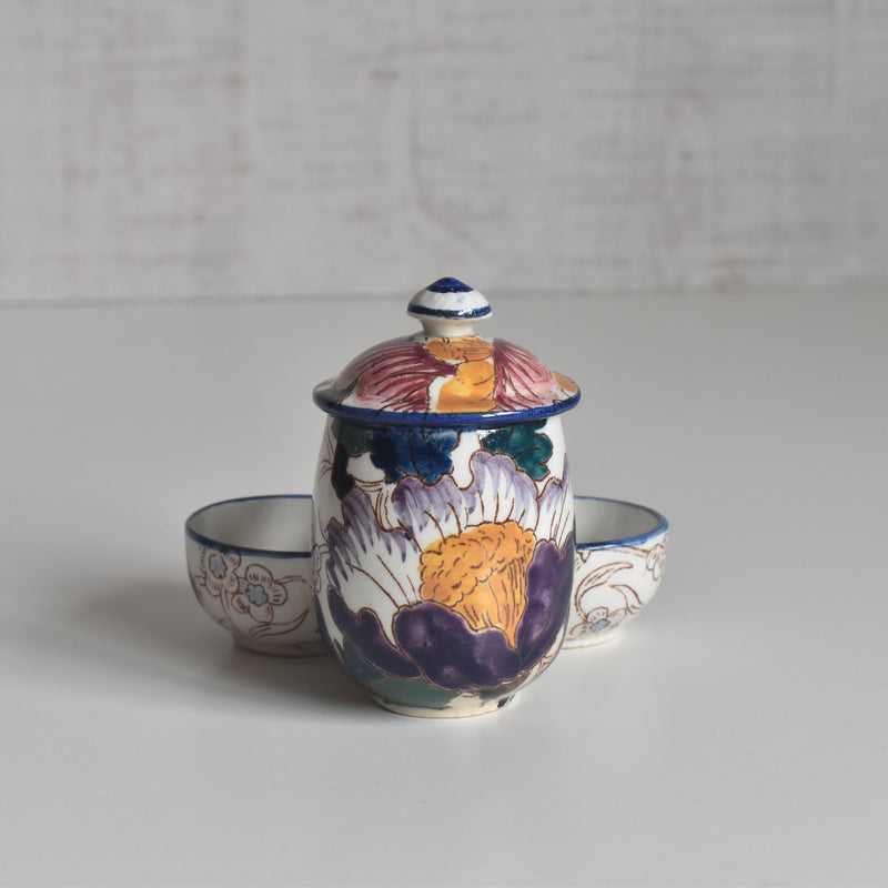 Antique Mustard Pot and Salt Cellar, Gien Mauves