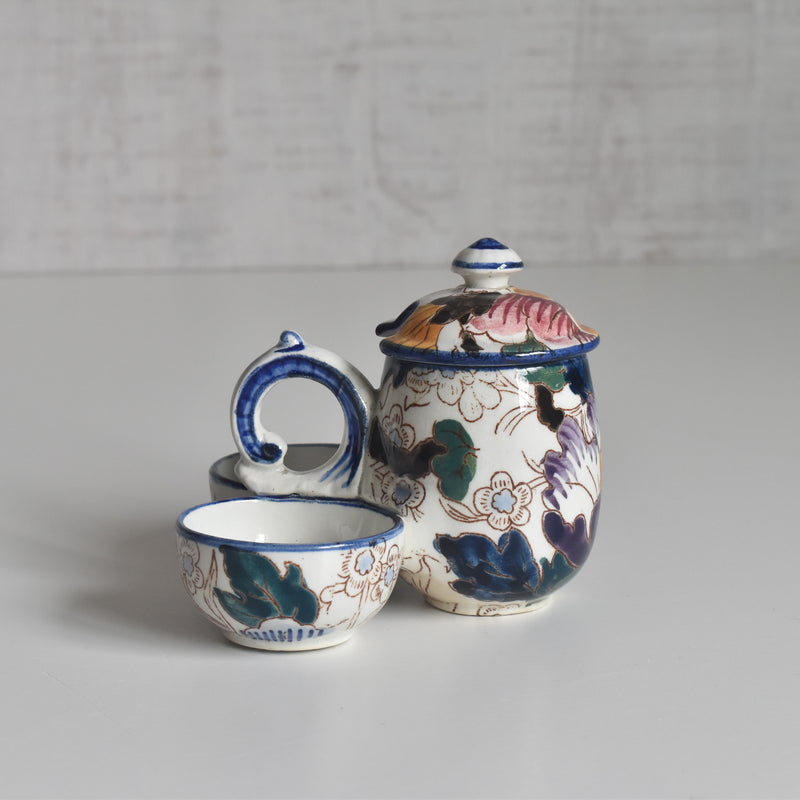 Antique Mustard Pot and Salt Cellar, Gien Mauves