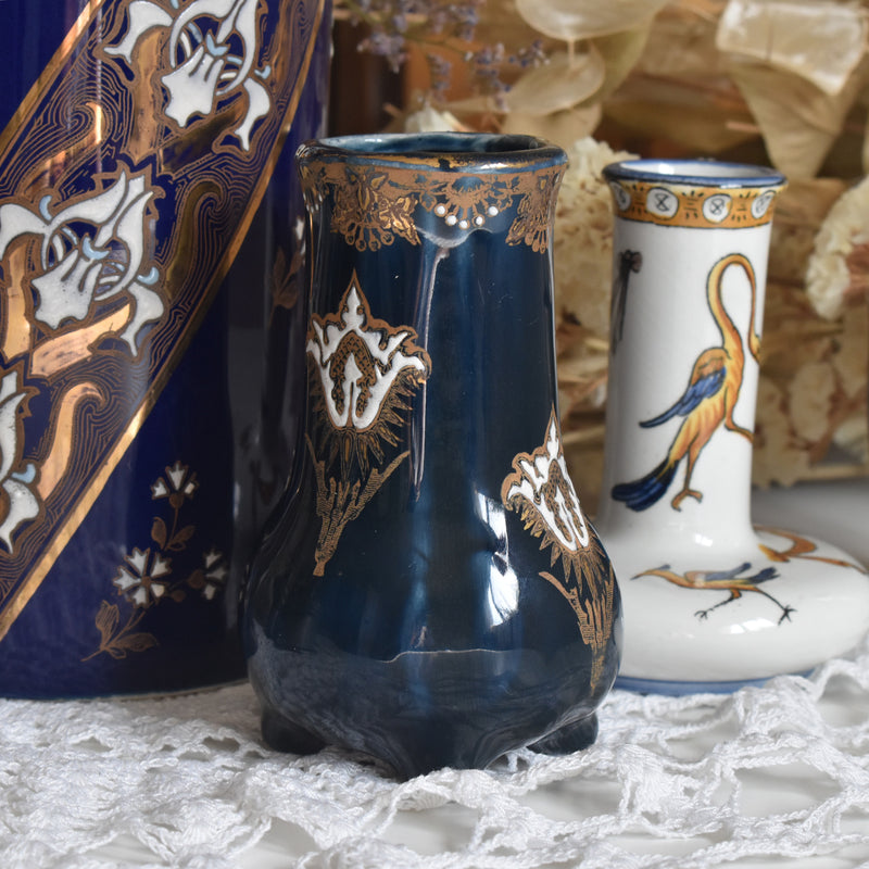 Antique Small Flower Vase, KG Lunéville, Blue