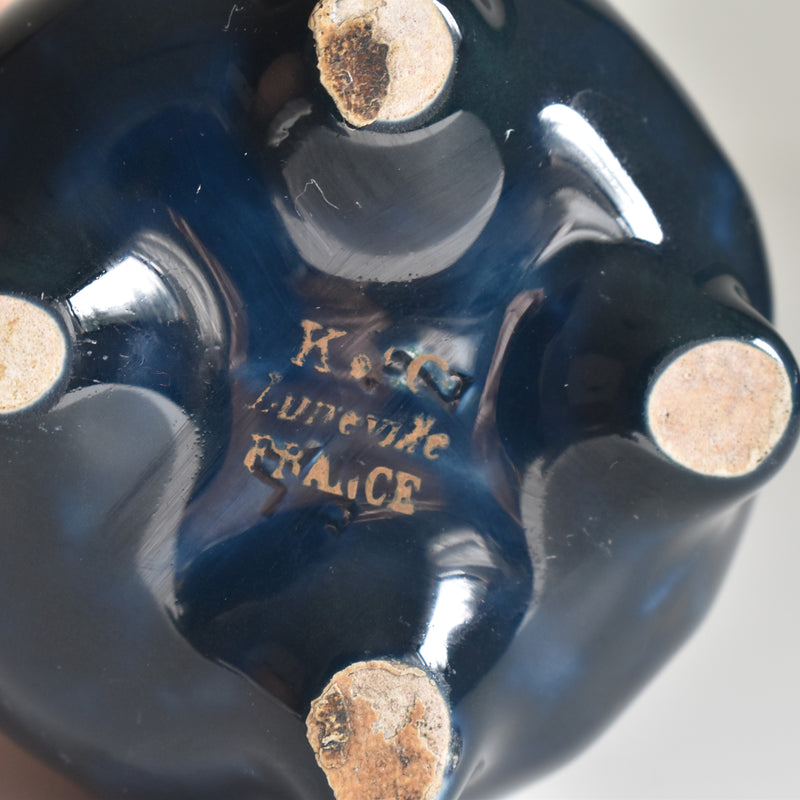 Antique Small Flower Vase, KG Lunéville, Blue