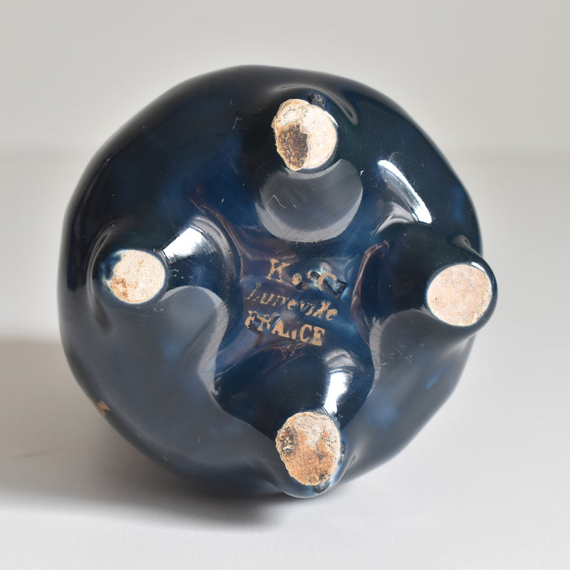 Antique Small Flower Vase, KG Lunéville, Blue