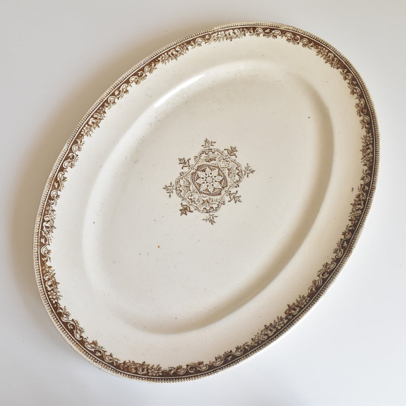 アンティーク オーヴァル大皿 クレイユ＆モントロー ブラウン