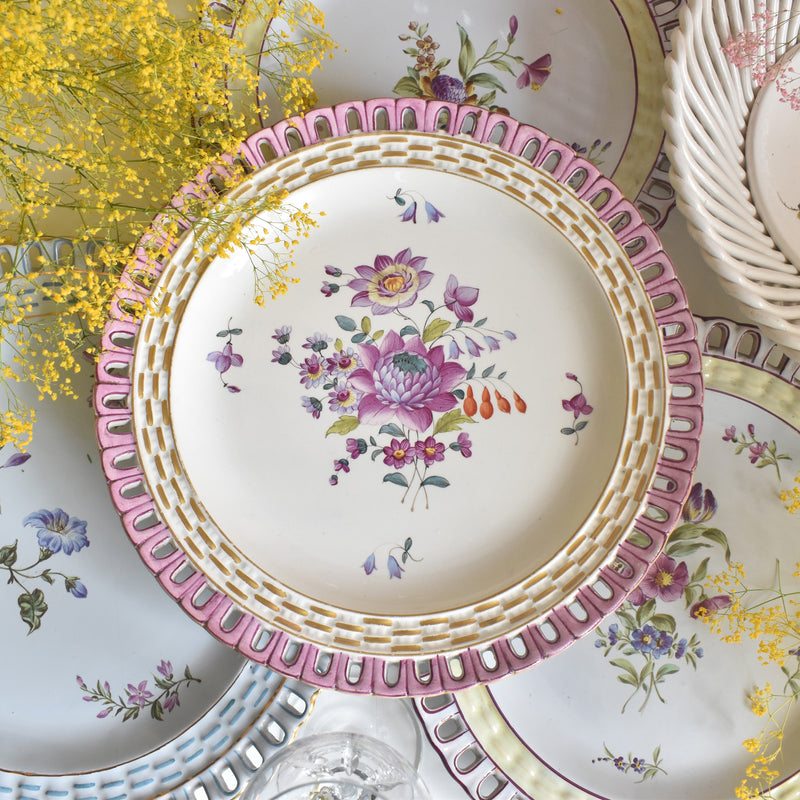 アンティークデザートプレート パニエレリーフ Gallé Reynemer Nancy
