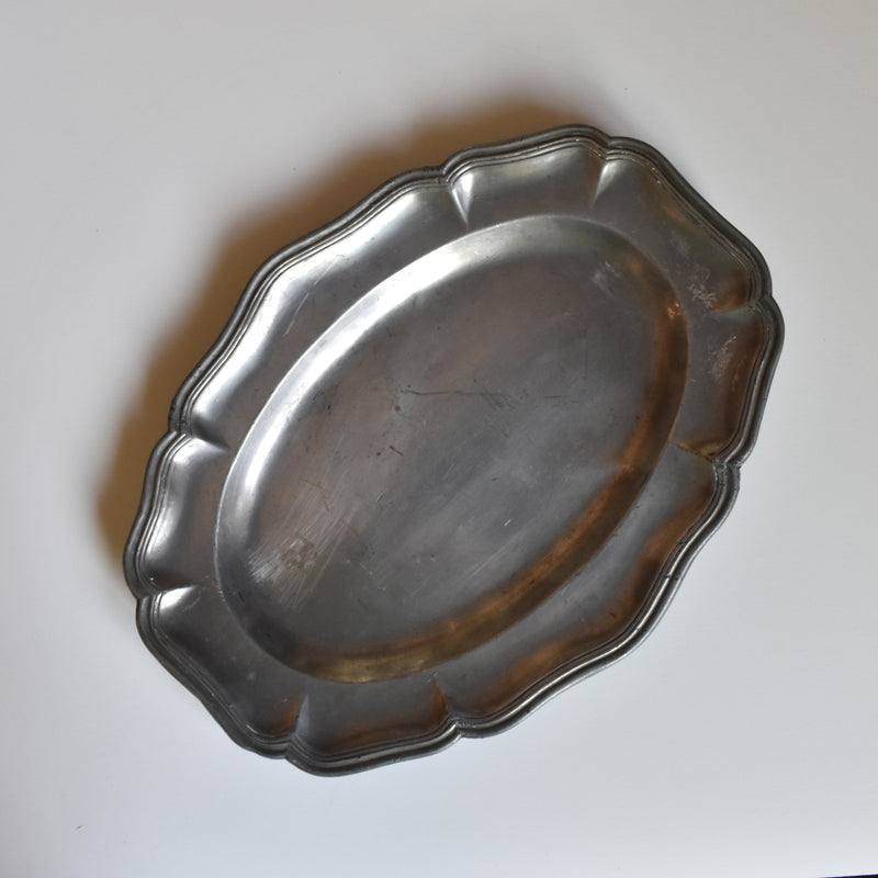 Antique Pewter Oval Flower Rim Plate B