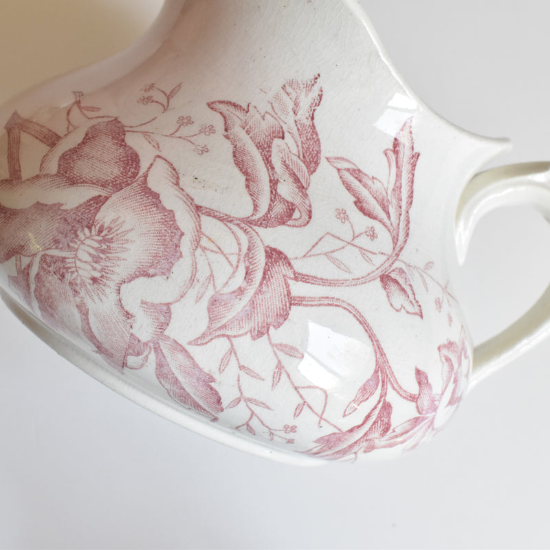 Antique pitcher FAÏENCERIE LYONNAISE Rose de Noël