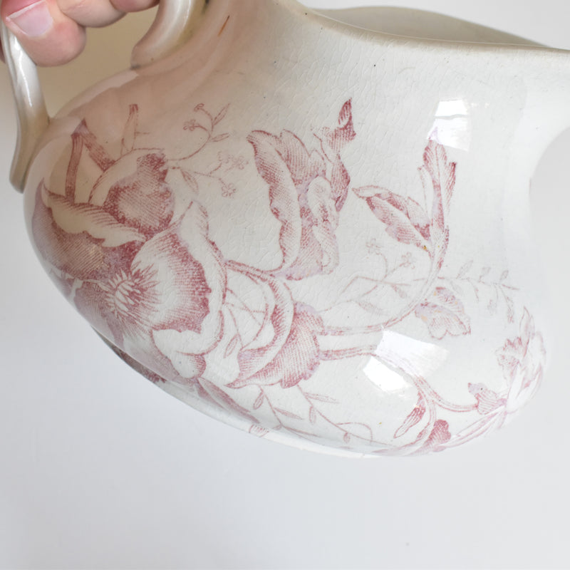 Antique pitcher FAÏENCERIE LYONNAISE Rose de Noël