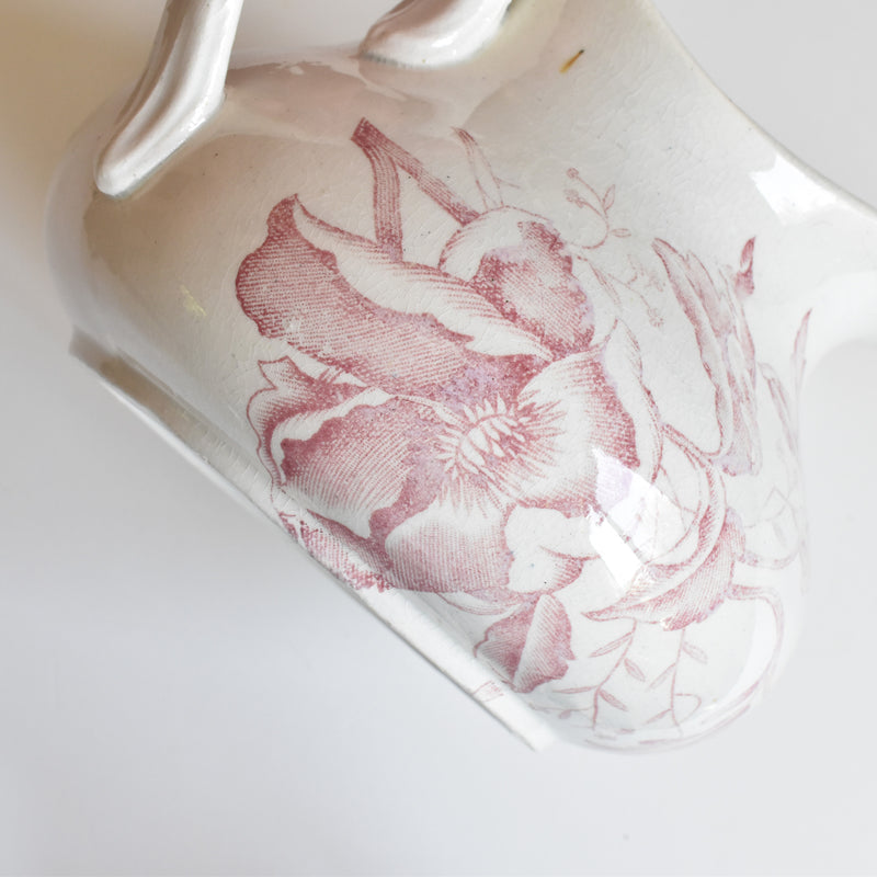 Antique pitcher FAÏENCERIE LYONNAISE Rose de Noël