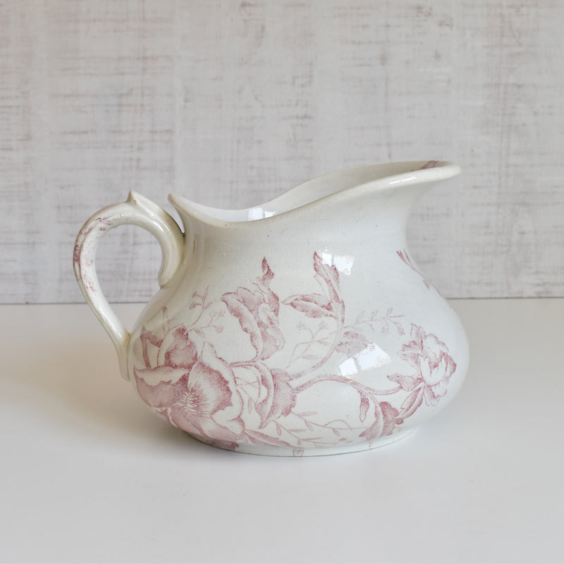 Antique pitcher FAÏENCERIE LYONNAISE Rose de Noël