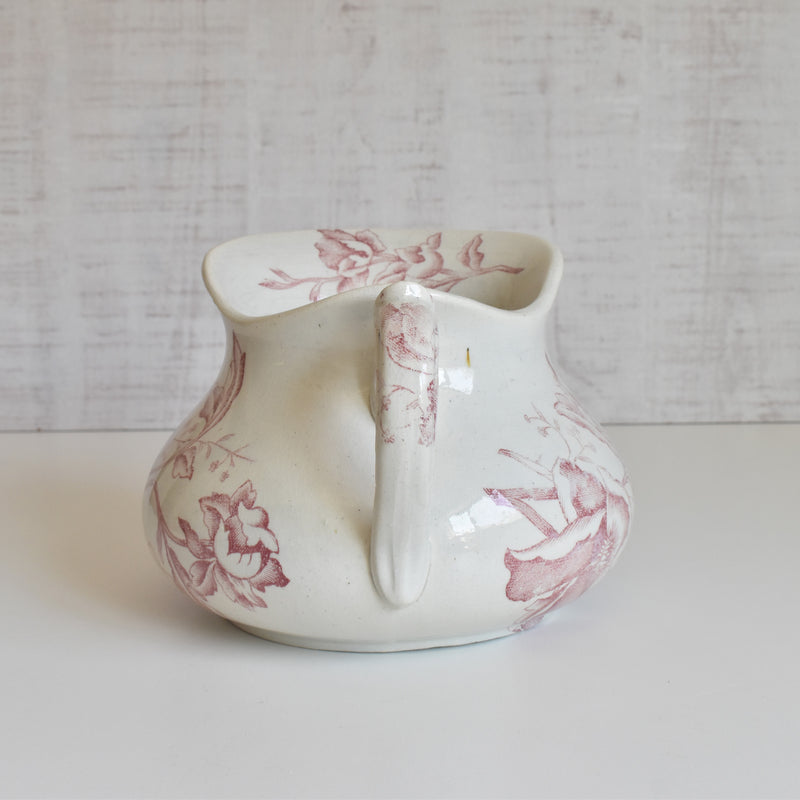Antique pitcher FAÏENCERIE LYONNAISE Rose de Noël