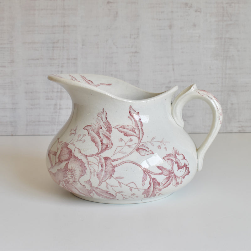 Antique pitcher FAÏENCERIE LYONNAISE Rose de Noël
