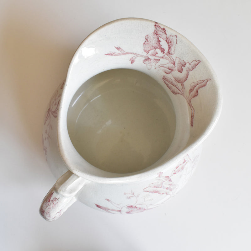 Antique pitcher FAÏENCERIE LYONNAISE Rose de Noël