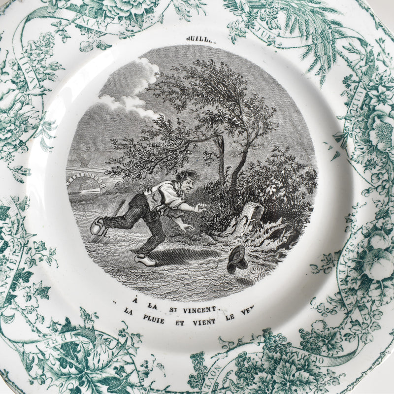 Antique Decorative Plate Creil et Montereau L.M&Cie Juillet (July)