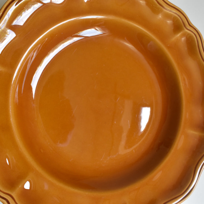 Vintage Deep Plate, Flower Rim, Brown A
