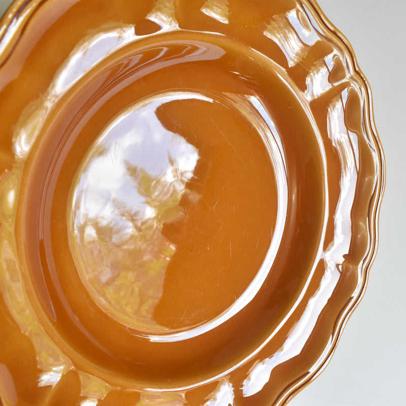 Vintage Deep Plate, Flower Rim, Brown A