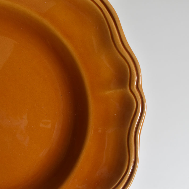 Vintage Deep Plate, Flower Rim, Brown A